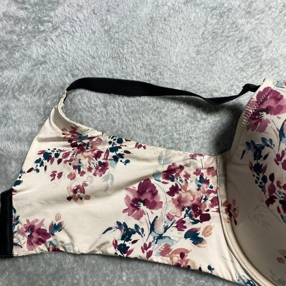 Torrid Womens 42DDD T-Shirt Bra 360 Smoothing Floral Cream Purple Underwire